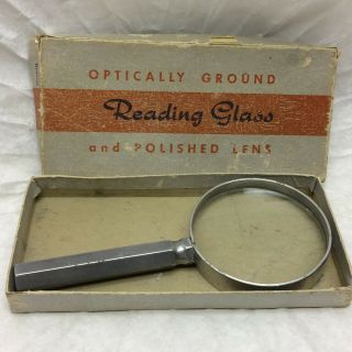 Vintage Reading Glass Magnifier Made In Usa Box Glass Lens
