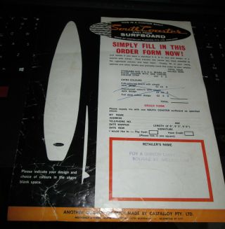 1960s Surfboard Order Form South Coaster Castalloy Plympton Foy & Gibson Vintage