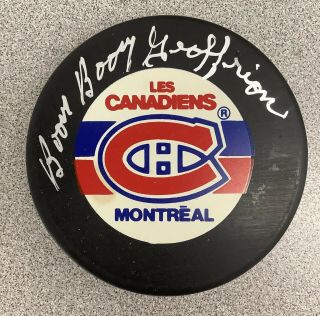 Boom Boom Geoffrion Signed Puck Hockey Nhl Autograph Jsa Montreal Canadiens Hof