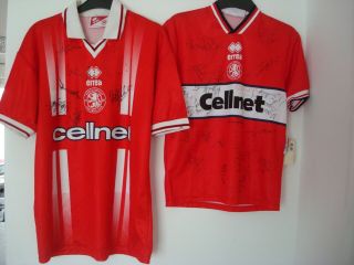 2 X Vintage 1998 Boro / Middlesbrough Fc Signed Shirts.  Approx 34 " Chest & 38 - 40 "