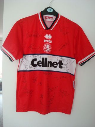 2 x Vintage 1998 Boro / Middlesbrough FC Signed Shirts.  Approx 34 