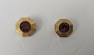 Vintage Signed Christian Dior Clip On Earrings Octagon Shape Purple Gold Tone