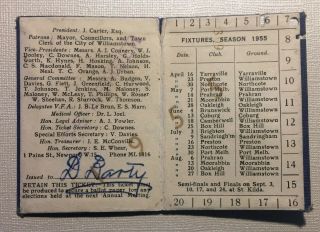 Vintage 1955 WILLIAMSTOWN FOOTBALL CLUB VFL Team Seasons Ticket seagulls premier 2