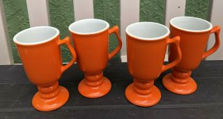 Vintage Set Of 4 Hall Orange 1272 Footed Irish Coffee/hot Chocolate Mugs