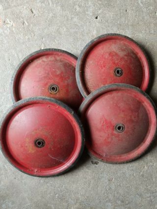 Set Of 4 Vintage Official Soap Box Derby Wheels Tires.  12” Red Soap Box Derby