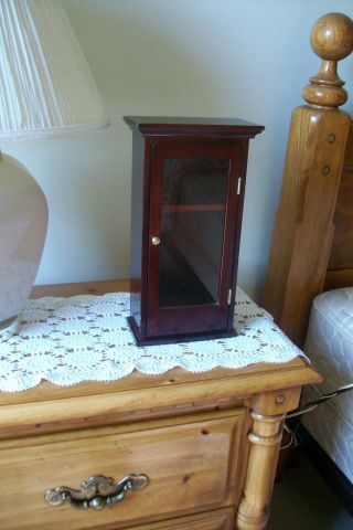 Vintage Wood And Glass Small Curio Cabinet.  Wall.  Cherry Wood
