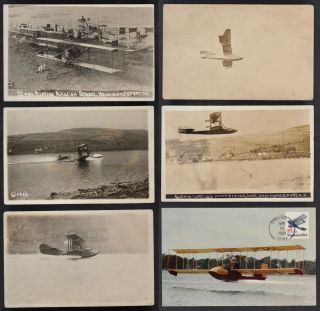 5 Vintage 1913 - 14 Postcards Of Glenn Curtiss Seaplane Flights,  Hammondsport,  Ny.