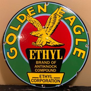 Vintage Porcelain Golden Eagle Ethyl Gasoline Gas Oil Sign