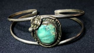 Vintage Antique Native American Indian Navajo Sterling S Turquoise Cuff Bracelet