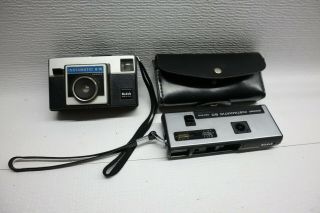 Vintage Kodak Pocket Instamatic 60 & X - 15 Pocket Cameras Black Case