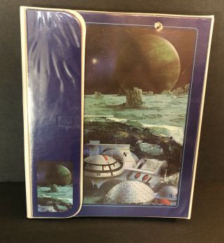 Vintage 80s Trapper Keeper Notebook Mead Data Center Sci - Fi Retro Moon Space