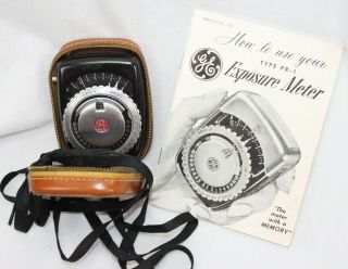 Vtg Ge Exposure Light Meter Pr - 1 Photography Photos In Leather Case W/book