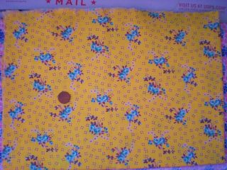 Floral On Yellow Vtg Feedsack Quilt Sewing Dollclothes Craft Fabric