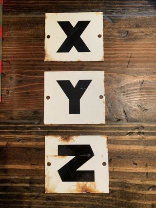 Vintage Black And White Enamel Letters,  X,  Y,  Z