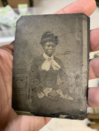 Black African American Woman In Vintage Giant Ascot Scarf Dress Tintype