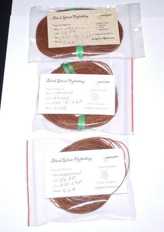 3 Vintage Silk Fly Fishing Lines,  Level Lines; 2 L6f; 1 L4f; Various Lengths