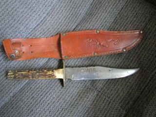 Vintage Large Olsen Knife Co Solingen Germany Stag Bowie Knife 6 " With Sheath