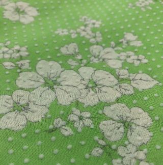 Vintage Light Green Flocked Swiss Dot Floral Cotton Fabric Material 70” X 44”