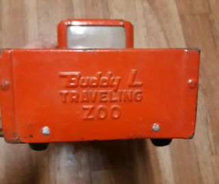 Vintage 1960’s Buddy L Traveling Zoo Pickup Truck Pressed Steel Red 13” 3