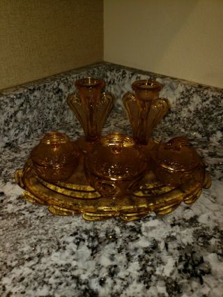 Vintage Amber Glass Vanity Tray Set