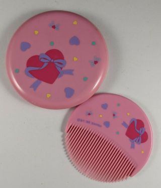 Rare Vintage Sanrio Hearts Mirror & Comb Compact Pink Base Color