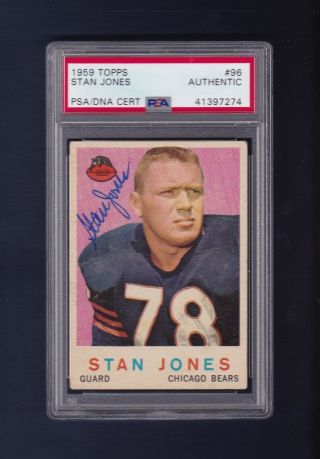 Stan Jones Signed Chicago Bears 1959 Topps Football Card Psa/dna