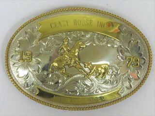 Vintage Montana Silversmith Calf Roping Rodeo Belt Buckle - Crazy House Inc 1979