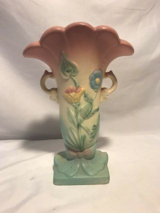 Vtg Hull Art Pottery Vase B - 8 Mauve 8 1/2 " Bow Knot Design Pink