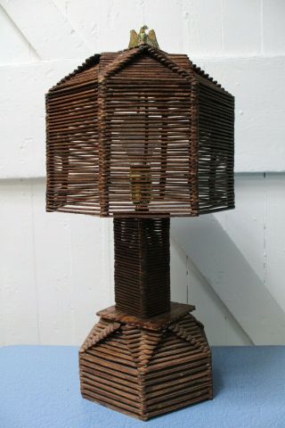 Vintage Tramp Folk Art Popsicle Craft Camp Stick Lamp