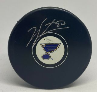 Jordan Binnington Signed St Louis Blues Hockey Puck Autographed Beckett Bas