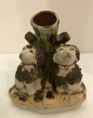 Vintage Staffordshire Pottery Spill Vase 2 Dogs Spaniels