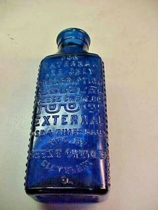 Vintage Glass Bottle Small Cobalt Blue Wide Reese Chem.  Co.  Cleveland,  Ohio