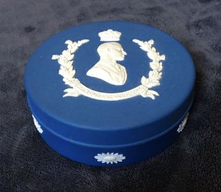 Vintage Wedgwood Queen Elizabeth Coronation Royal Blue Jasperware Dresser Box