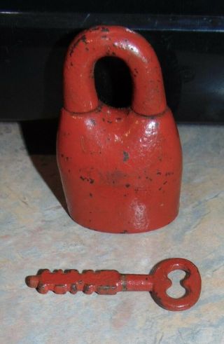 Old Vintage Antique Cast Iron Padlock With Key
