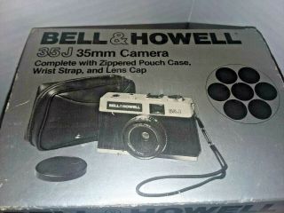 Vintage Bell & Howell 35J 35mm Film Camera,  Zippered Pouch,  Wrist Strap Lens Cap 3