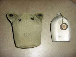 Vintage Ww2 Era Us Military Canteen Dated 1945 With Case
