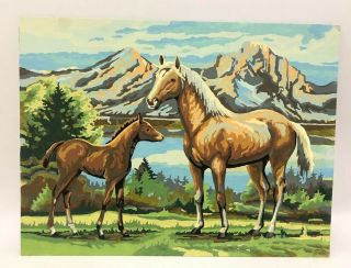 Vintage Set of 2 Paint By Number Horses Unframed 16 