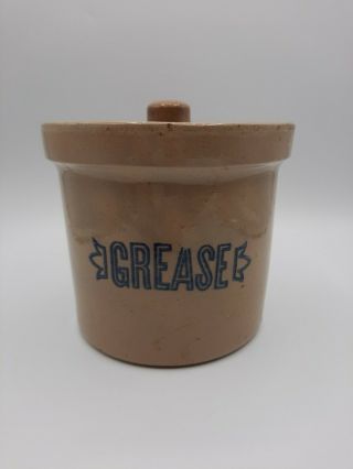 Vintage Grease Stoneware Crock Kitchen Jar With Lid
