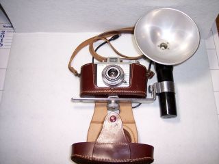 Vintage Camera Kodak Pony 828 35mm Film 51mm Anaston Lens Leather Case And Flash