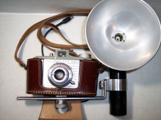 Vintage Camera Kodak Pony 828 35mm film 51mm Anaston Lens Leather Case and Flash 2