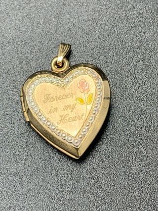 Vintage 10kt Gold Etched Diamond Cut Heart Locket Pendant
