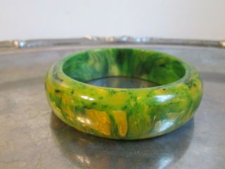 Vintage Bakelite? Green & Yellow Marble Bangle Bracelet