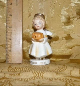 Vintage Japan Porcelain October Angel Halloween Figurine W/ Pumpkin