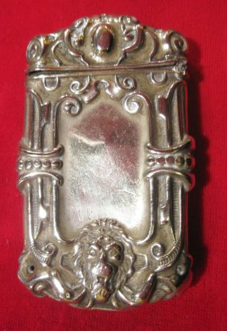 Vintage German Silver Lion Repoussé Art Nouveau Match Holder Vesta