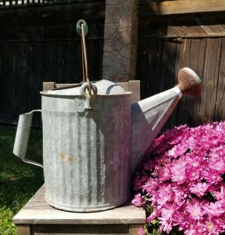 Vintage Galvanized Watering Can Garden Watering Can Green Bail Handle.  No Leaks