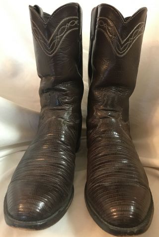 Vintage Men’s Size 10 1/2 D Justin Brown Lizard Hide Western Roper Boots Usa