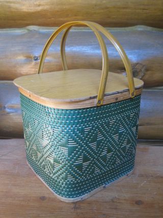 Vintage Hawkeye Green Weave Square Picnic Basket (with 2 Tiers)