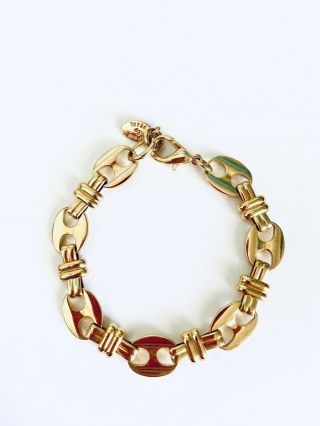 Vintage Erwin Pearl Gold Tone Chain Link Bracelet Snap Clasp 7.  5”l