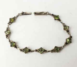 Vintage Sterling Silver 925 Green Glass Tennis Bracelet
