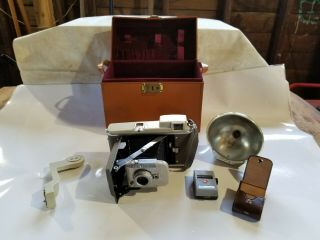 Polaroid Land Camera Model 80a With Attachments And Leather Case